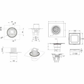Душевой трап Berges Wasserhaus Zentrum Antik 090464 10х10 Матовый хром